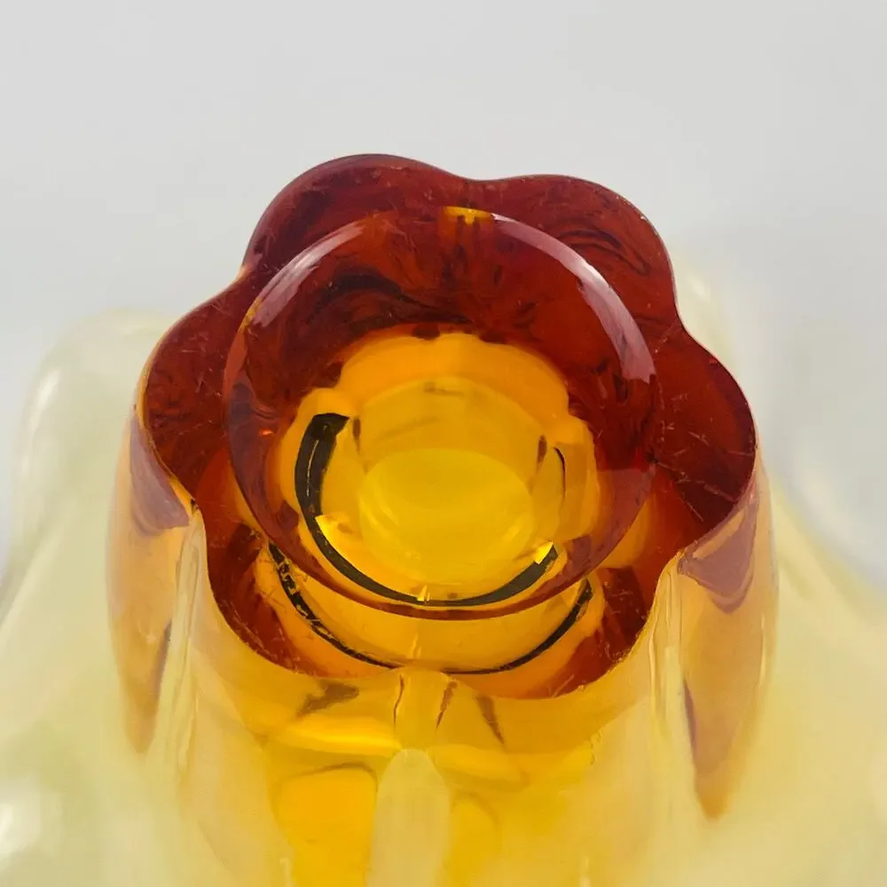 Tiffen Glassware Amber Ruffle Glass Vase or Candle Holder 6” W x 4 5/8” H